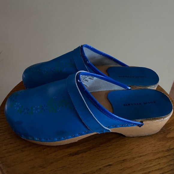 Bright Blue Colin Stuart Leather Clogs with Floral Detail - Picture 10 of 13